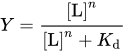 upper Y equals StartFraction left-bracket upper L right-bracket Superscript n Baseline Over left-bracket upper L right-bracket Superscript n Baseline plus upper K Subscript d Baseline EndFraction