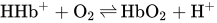 HHb Superscript plus Baseline plus upper O Subscript 2 Baseline right harpoon over left harpoon HbO Subscript 2 Baseline plus upper H Superscript plus