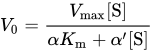 upper V 0 equals StartFraction upper V Subscript max Baseline left-bracket upper S right-bracket Over alpha upper K Subscript m Baseline plus alpha prime left-bracket upper S right-bracket EndFraction