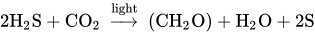 2 normal upper H 2 normal upper S plus upper C upper O 2 right-arrow Overscript l i g h t Endscripts left-parenthesis upper C upper H 2 normal upper O right-parenthesis plus normal upper H 2 normal upper O plus 2 normal upper S